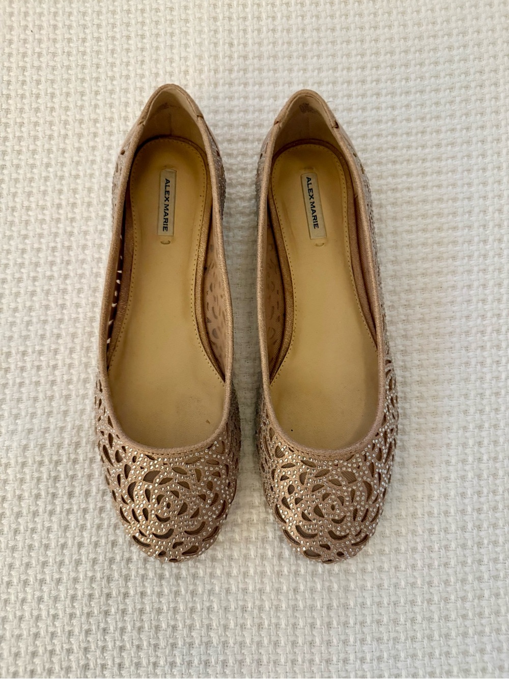 Alex Marie Altana Rose Gold Rhinestone Laser Cut Flats 8.5M